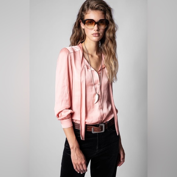 NWT Zadig & Voltaire Taos Tie Neck Satin Blouse - Picture 1 of 7